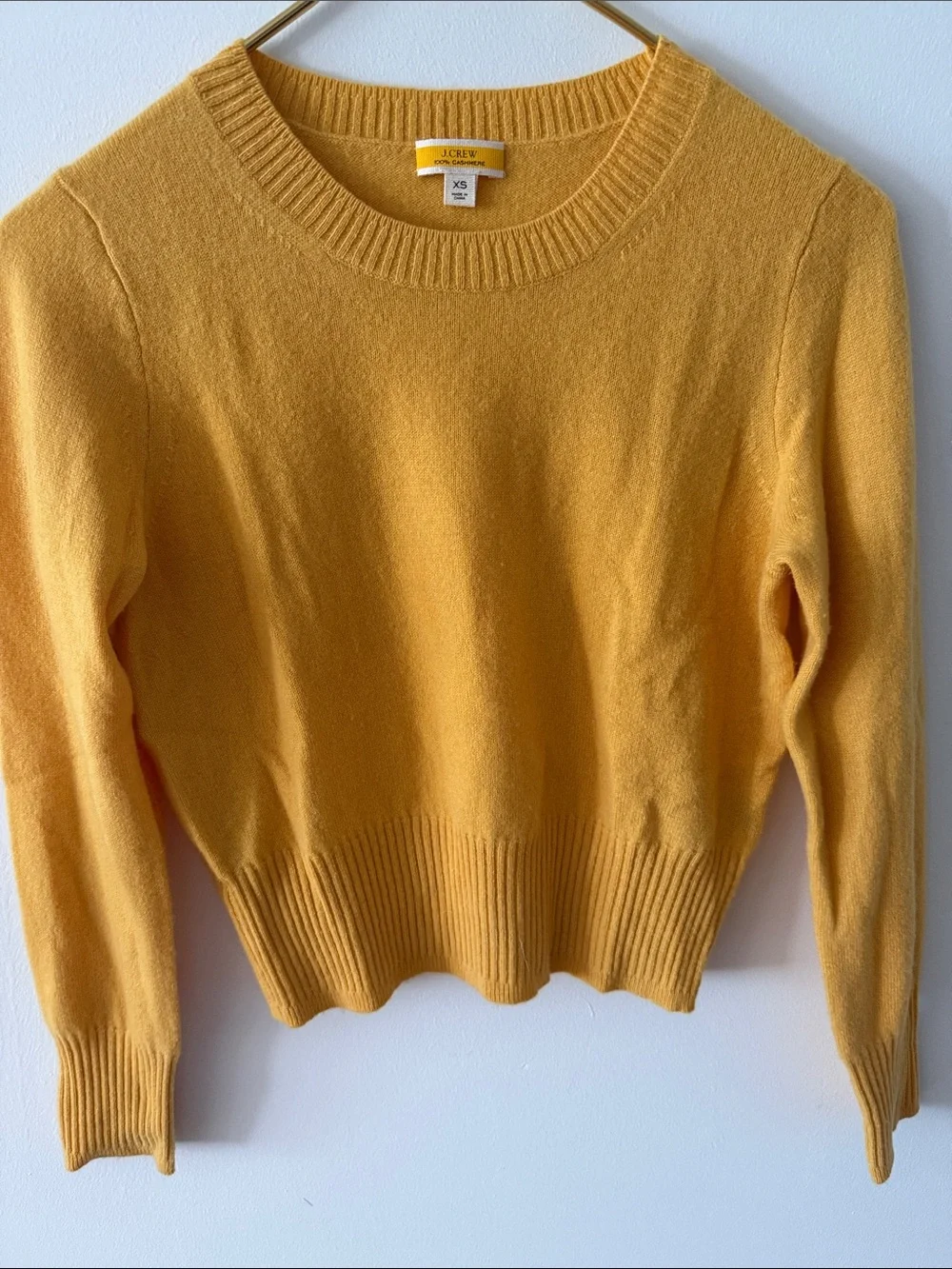 J.Crew 100 Cashmere Shrunken Crewneck Sweater. Bright Yellow. Size XS.